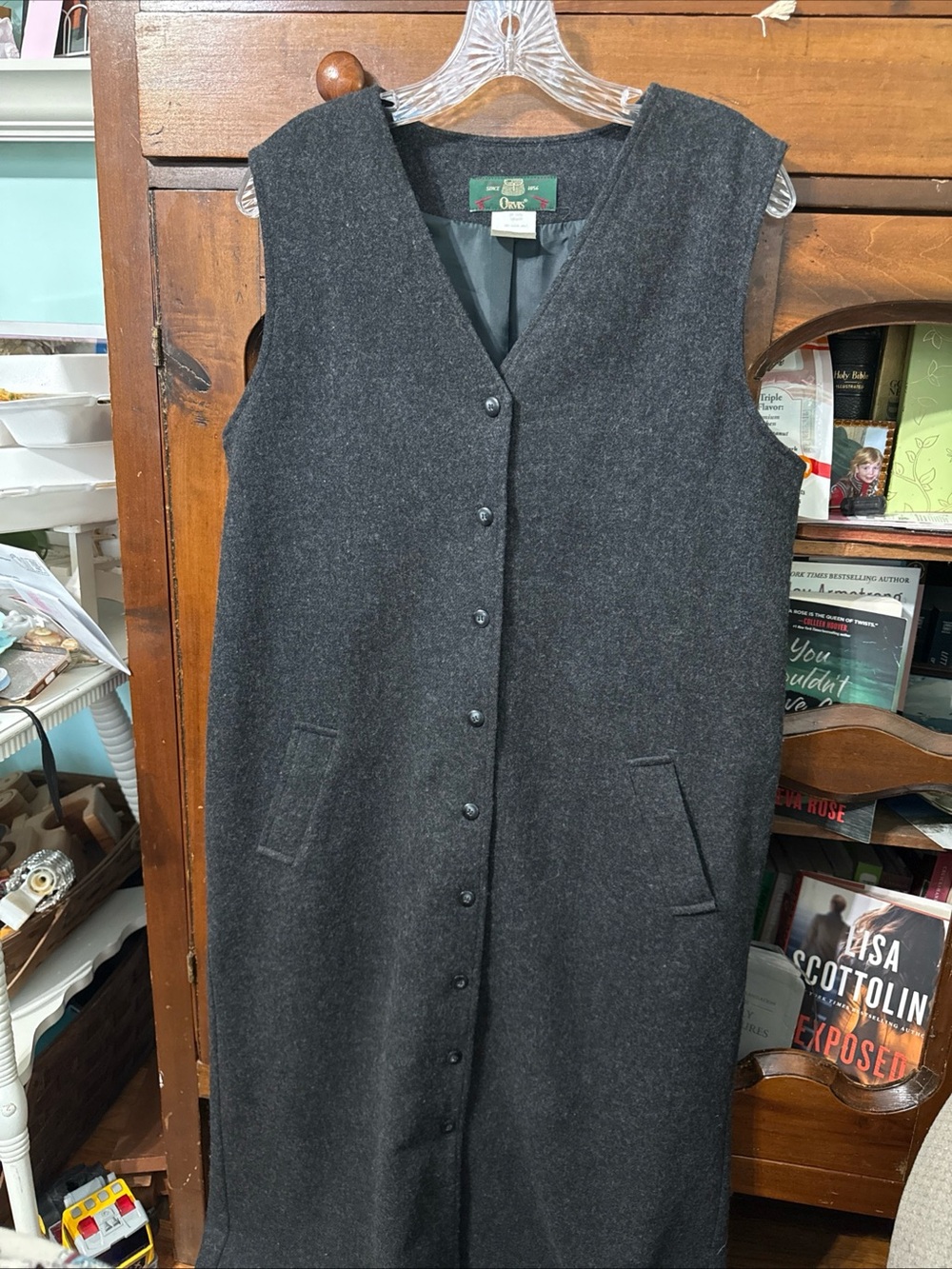 Orvis Charcoal 100% wool Gray Sleeveless Maxi Button-Front Dress